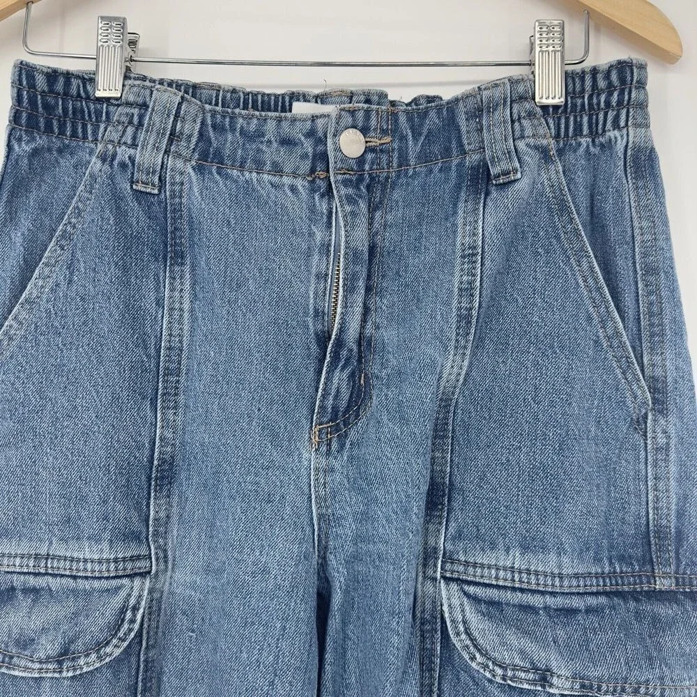 Forever 21‎ Womens Medium Wash Blue Denim Cargo Utility Pants Seam Detail Size S